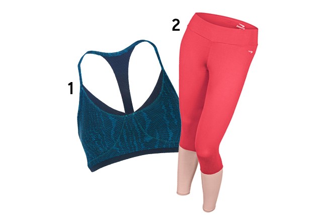 1. Top, <a href="https://www.fila.com.br/" target="_blank" rel="noopener">FILA</a>, R$ 110; 2.&nbsp;Legging, <a href="https://www.rainha.com.br" target="_blank" rel="noopener">Rainha</a>, R$ 100 (pre&ccedil;os pesquisados em outubro de 2017).