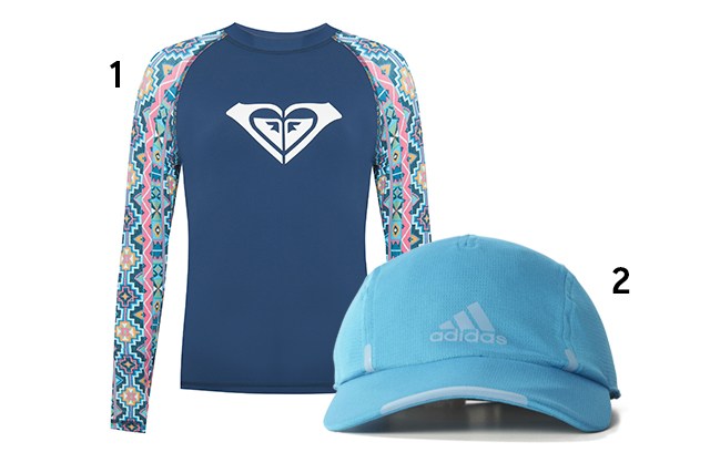 1. Camiseta, <a href="https://www.roxybrasil.com.br" target="_blank" rel="noopener">Roxy</a>, R$ 190; 2. Bon&eacute;, <a href="https://www.adidas.com.br/" target="_blank" rel="noopener">Adidas</a>, R$ 100 (pre&ccedil;os pesquisados em outubro de 2017).&nbsp;