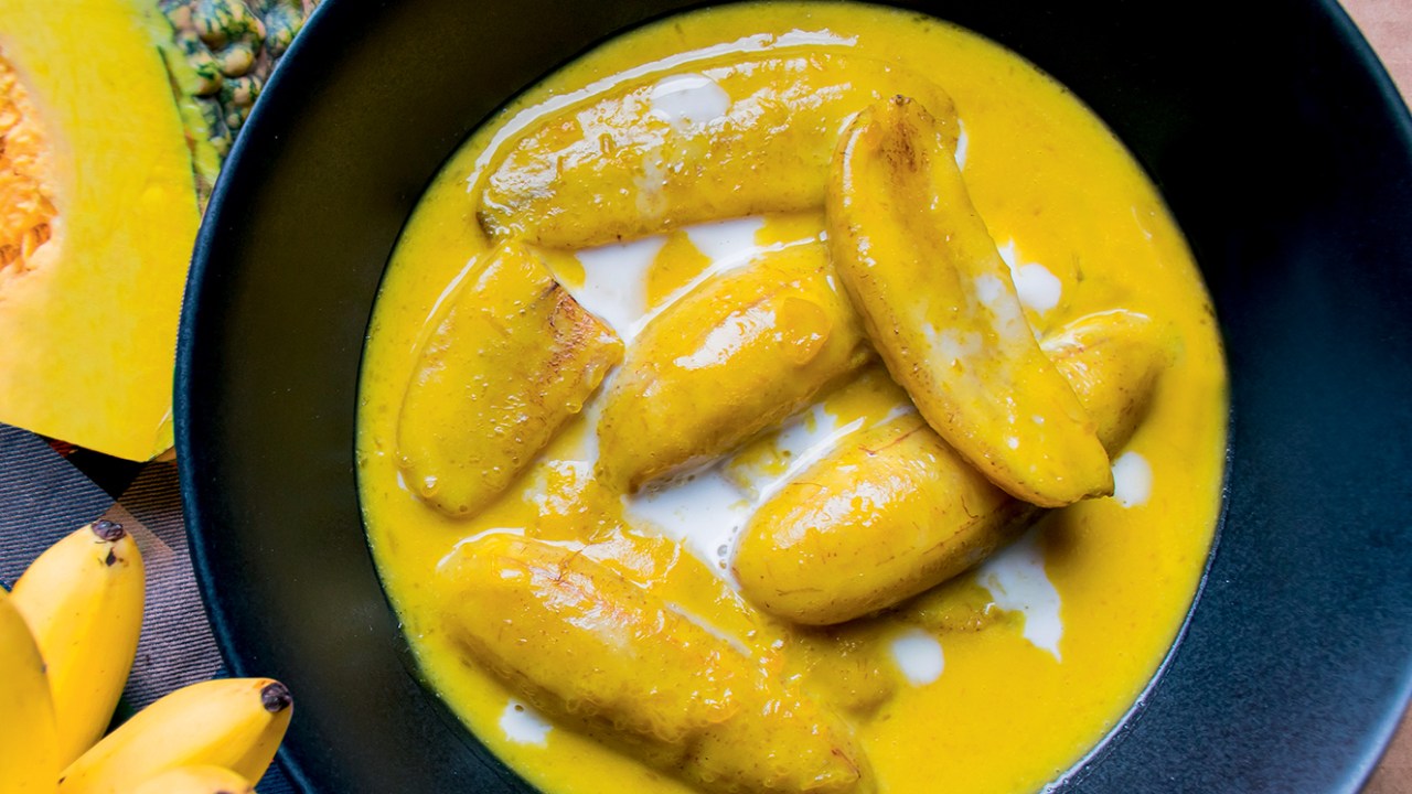 creme de abóbora, banana e especiarias