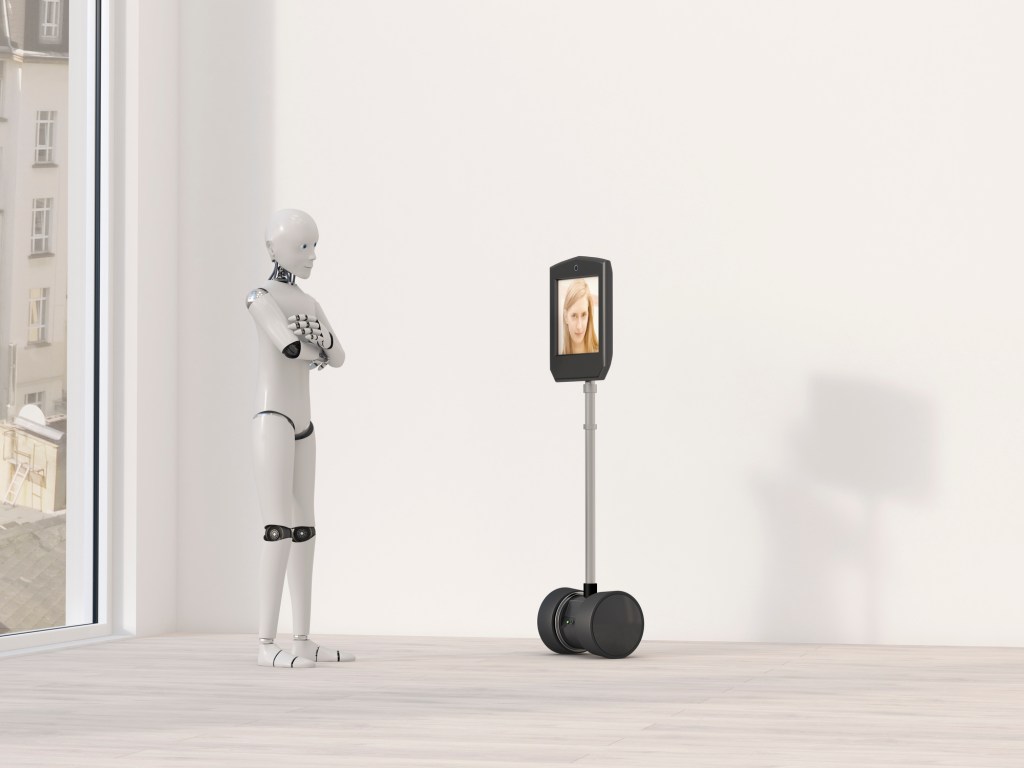 Robot at video conference, 3D Rendering autoestima e videochamadas