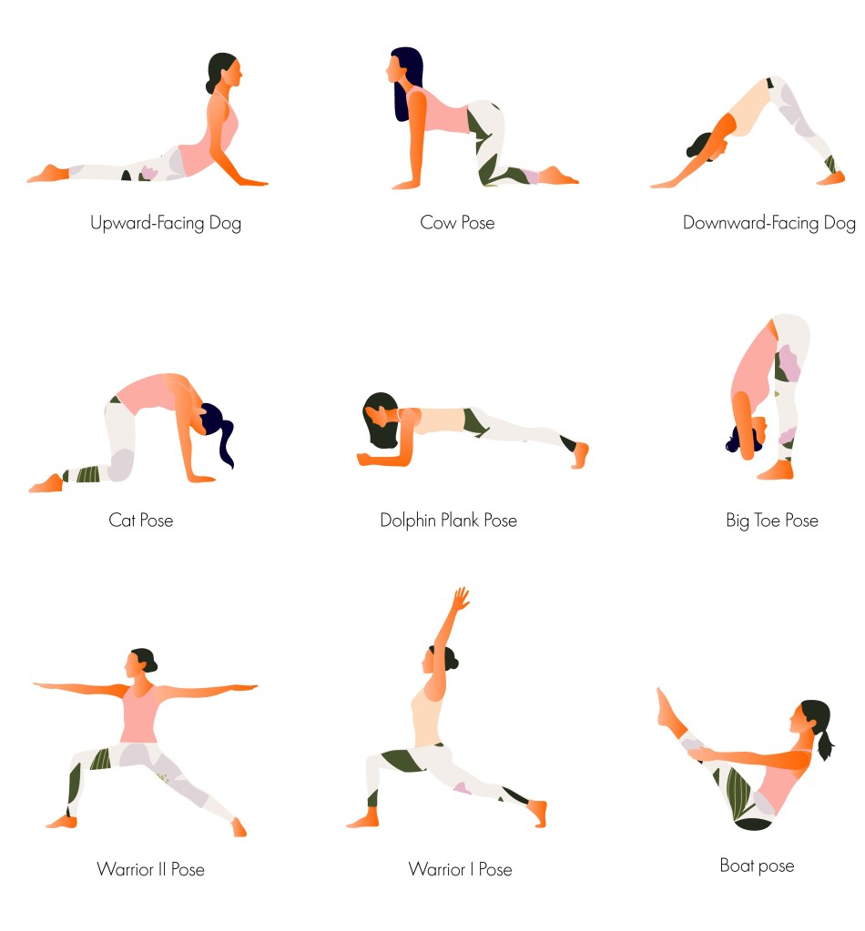 A set of yoga postures female figures for beginners. Anastasia Molotkova