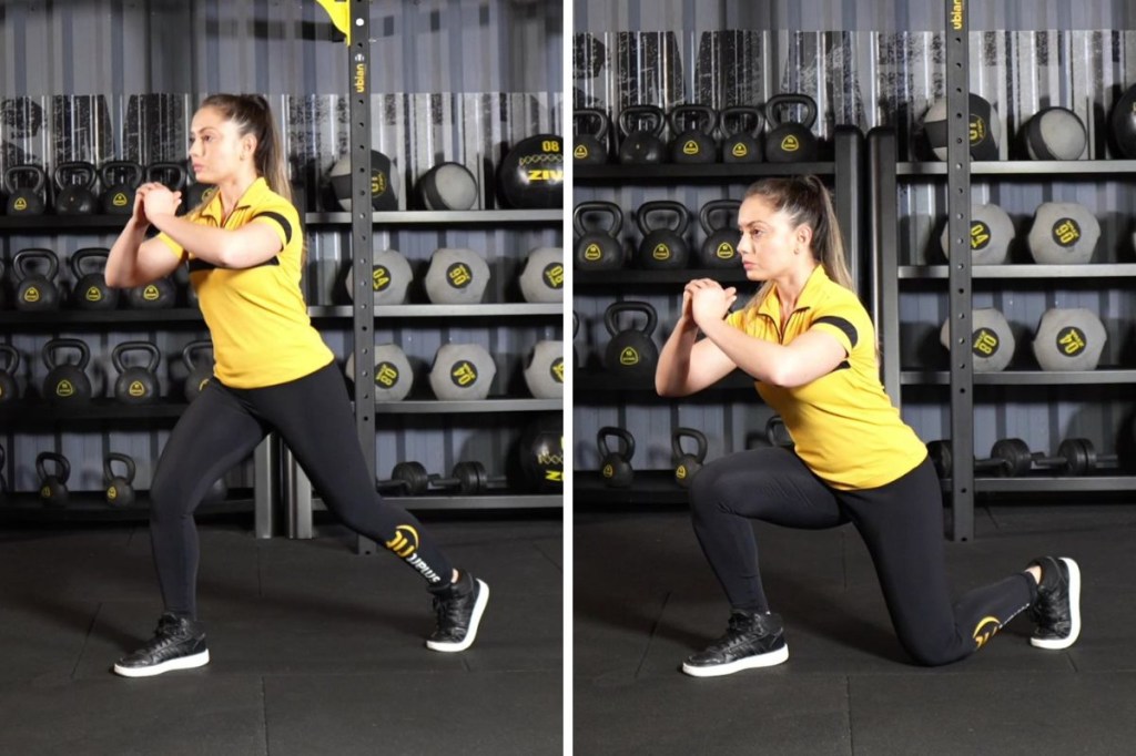 afundo Mulher com roupa de academia fazendo afundo