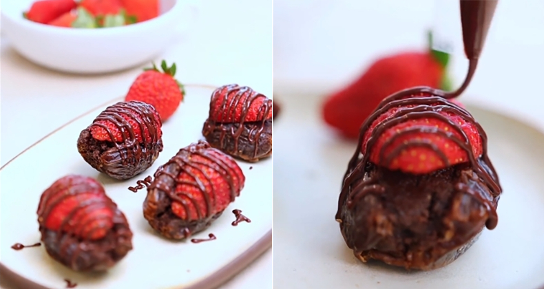 doce-proteico Veja como fazer o doce proteico com tâmara, morango e chocolate