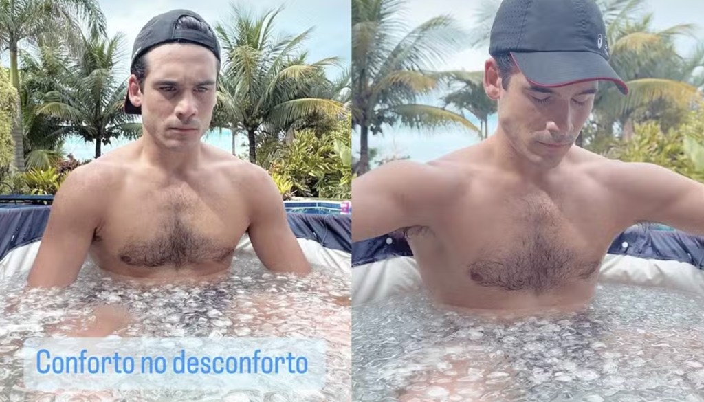 Nicolas Prattes surge imerso no gelo: benefícios da crioterapia